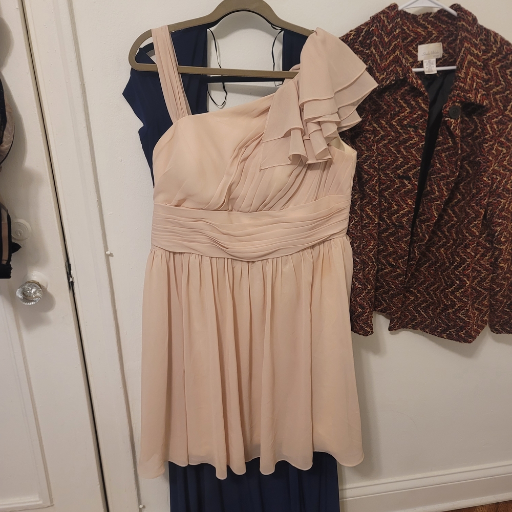 Nude Champagne One-Shoulder Ruffle Chiffon Cocktail Dress (Knee-Length)